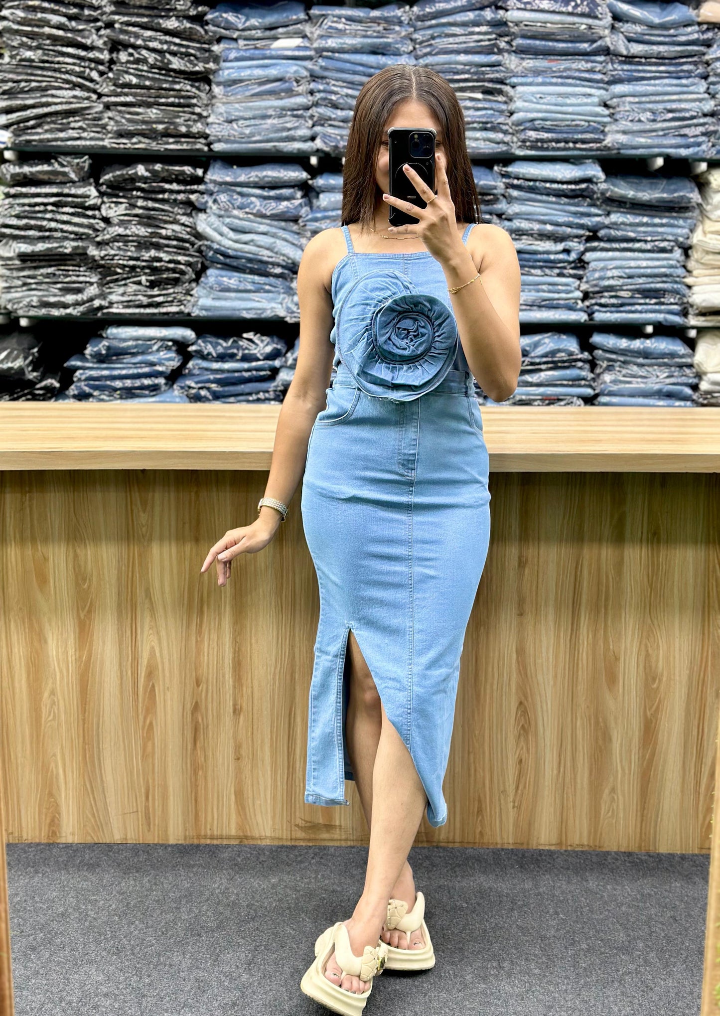 DENIM FLOWER SKIRT-PAIR