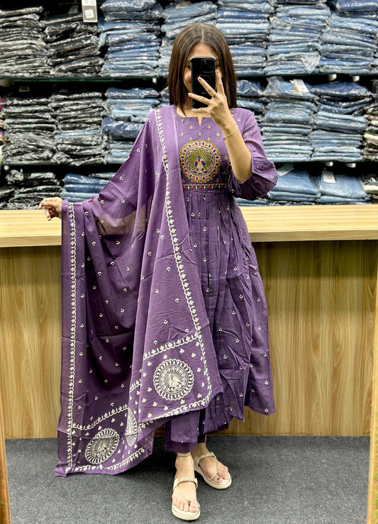 Orange Mal Cotton Kurti Pant Dupatta