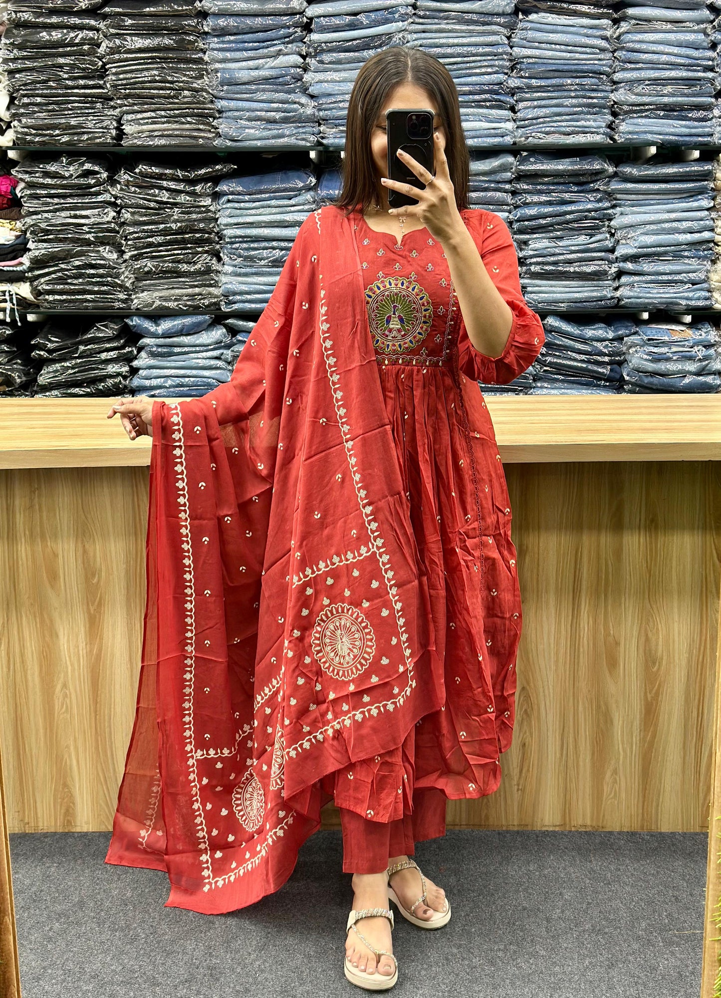Orange Mal Cotton Kurti Pant Dupatta