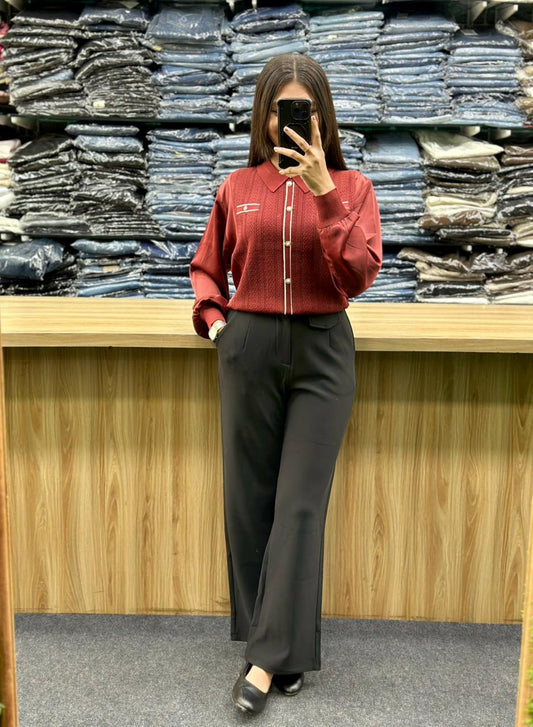 KNITTED TOP-TROUSER PAIR