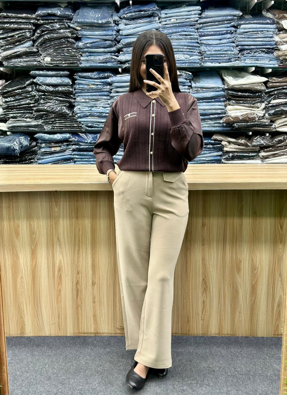 KNITTED TOP-TROUSER PAIR