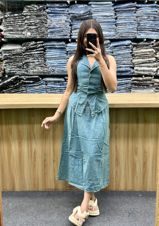 DENIM TOP-SKIRT PAIR