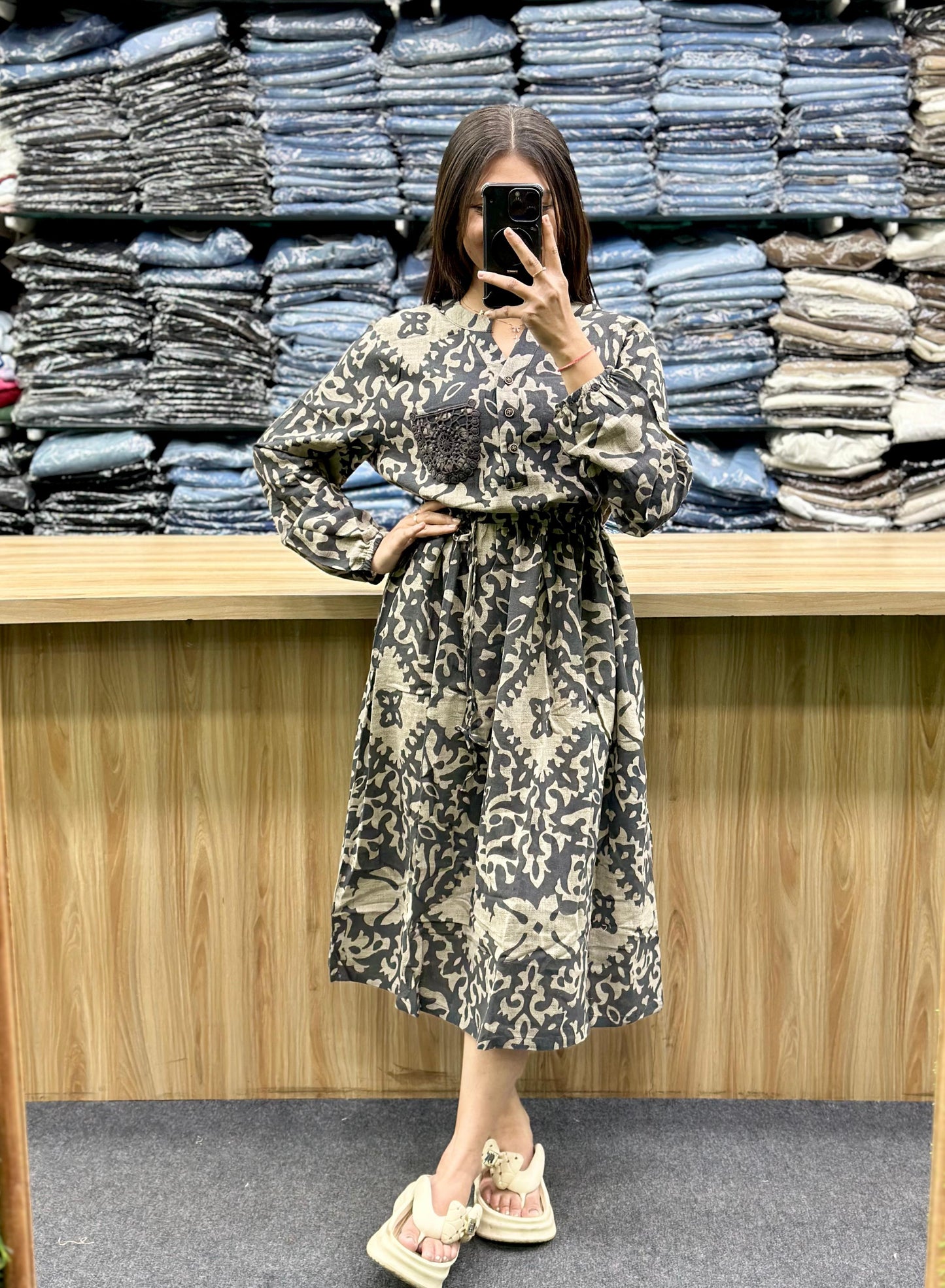 PRINTED COTTON MIDI