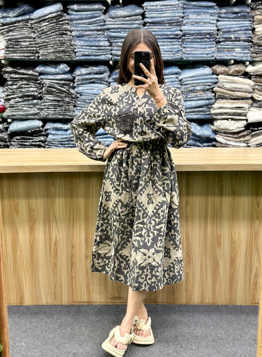 PRINTED COTTON MIDI
